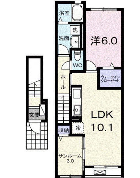 カーサ・フェリーチェ II(1LDK/2階)の間取り写真