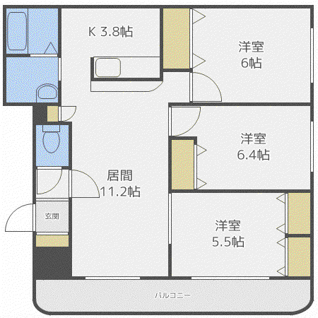 FLAT菊水(3LDK/2階)の間取り写真