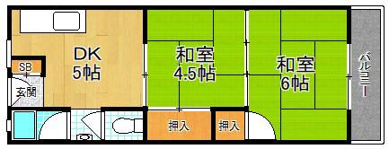 香里園ハイツ(2DK/1階)の間取り写真