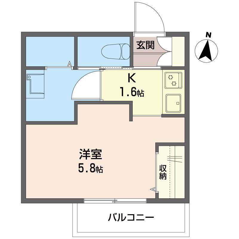 ル・クレール岡町(1K/2階)の間取り写真