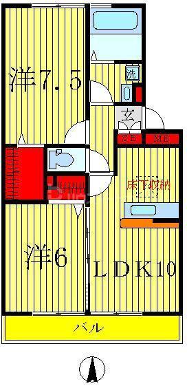 ヴェルドミールII(2LDK/1階)の間取り写真