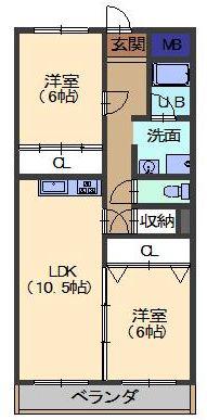 シャインビル(2LDK/5階)の間取り写真