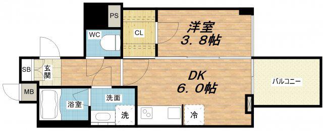 RISING MAISON 本町橋(1DK/15階)の間取り写真