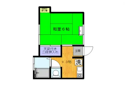 清風荘(1K/1階)の間取り写真