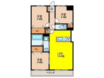 グレイスガーデン長尾(3LDK/3階)の間取り写真