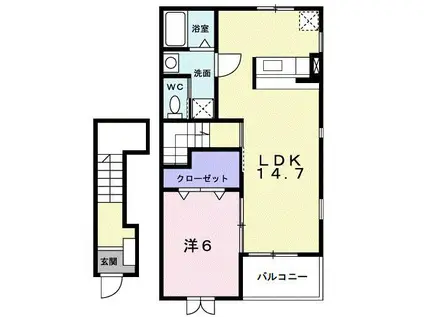 ウインド・ヒルII(1LDK/2階)の間取り写真