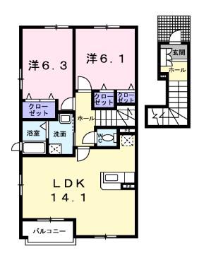 クール・ヴィヴァーチェ B棟(2LDK/2階)の間取り写真