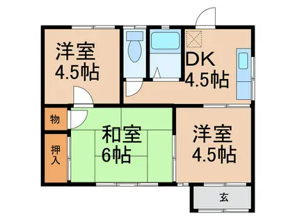 東武宇都宮線 国谷駅 徒歩11分 1階建 築54年(3DK/1階)の間取り写真