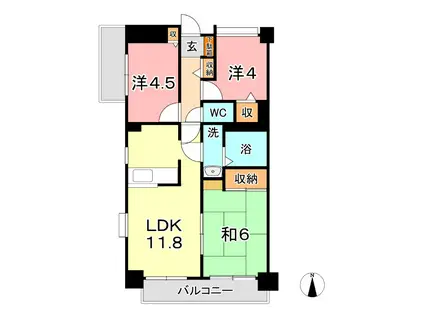 ライオンズマンション倉敷幸町(3LDK/11階)の間取り写真