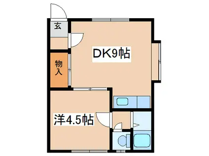 横川マンションC(1DK/1階)の間取り写真