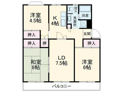 花見川ライオンズプラザ 4棟(3LDK/5階)の間取り写真