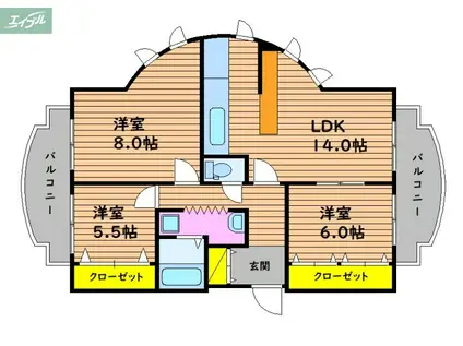 ノーブルハイツ中島田(3LDK/9階)の間取り写真