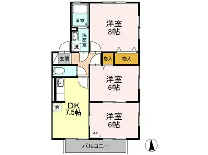 セジュールYAMAKI(3DK/2階)の間取り写真