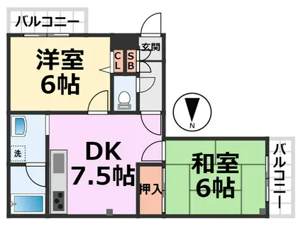 プライム東難波(2DK/3階)の間取り写真