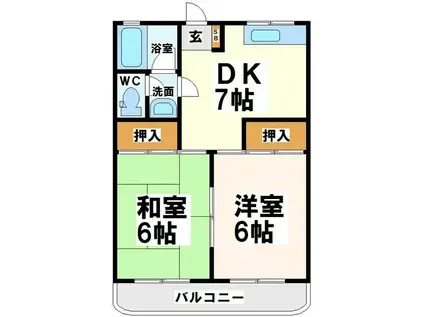 KANON立川西(2DK/1階)の間取り写真