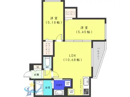 DIORE RESIDENCE SAPPORO(2LDK/5階)の間取り写真