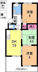 六軒屋農住団地コーポ松栄(3DK/2階)の間取り写真
