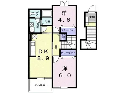 プルミエ・アムールII(2DK/2階)の間取り写真