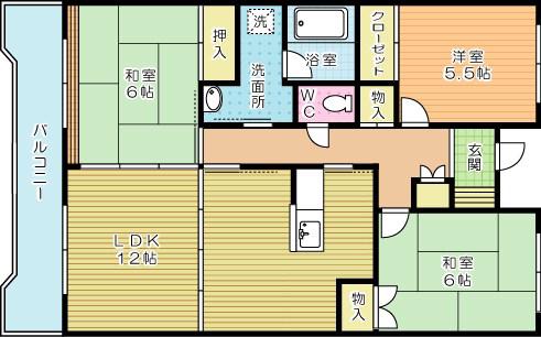 エクセレント中井(3LDK/6階)の間取り写真
