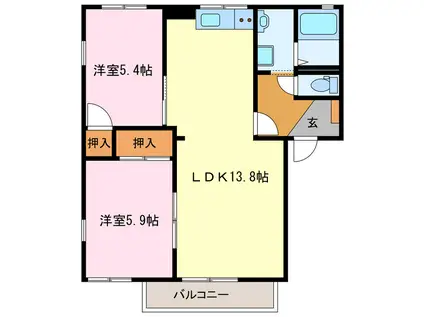 エスポアールMIDA A(2LDK/2階)の間取り写真