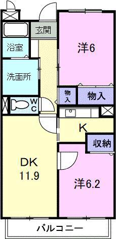 サニーヒル仙台南(2LDK/4階)の間取り写真