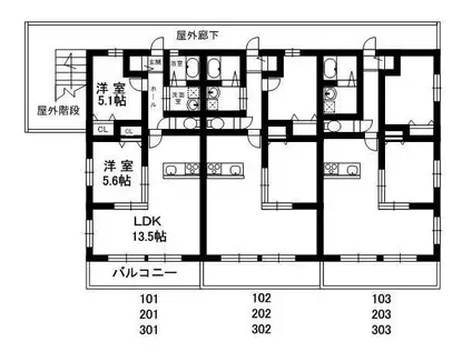 ディアコート六甲(2LDK/3階)の間取り写真