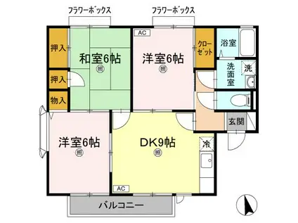 メゾン・ド・ボヌールD棟(3DK/2階)の間取り写真