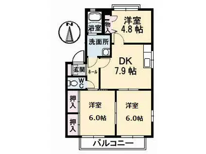 ハイツ西光寺B棟(3DK/1階)の間取り写真