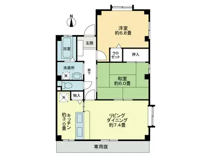 フォブールひうち(2LDK/1階)の間取り写真