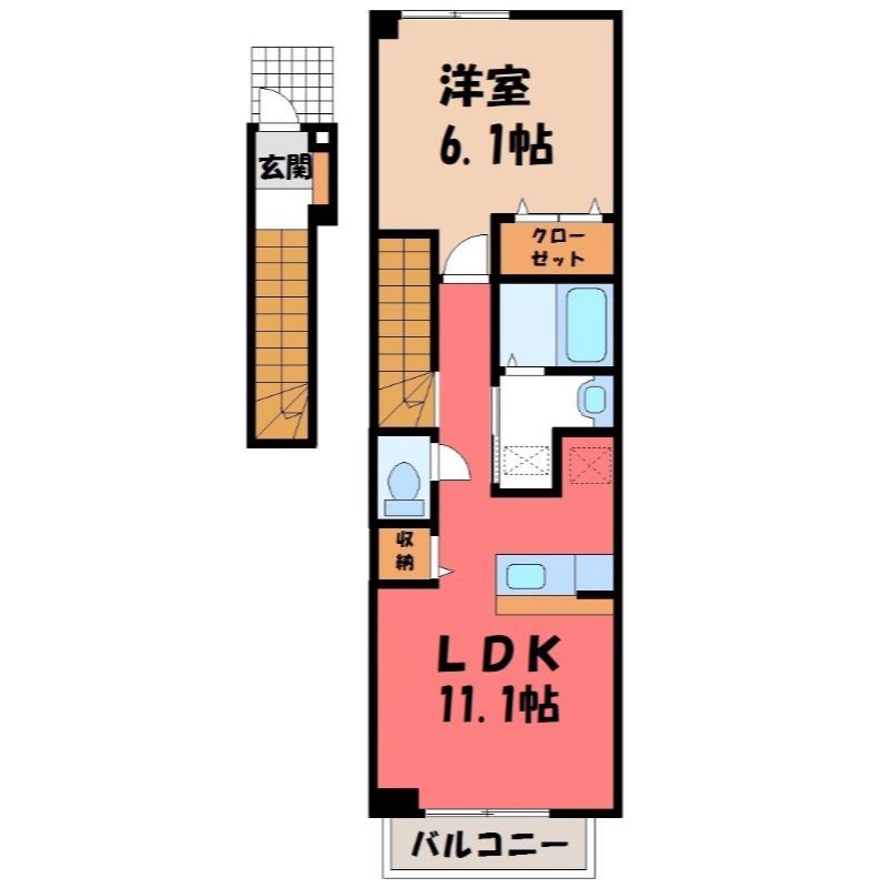 プレッソ モルティ(1LDK/2階)の間取り写真