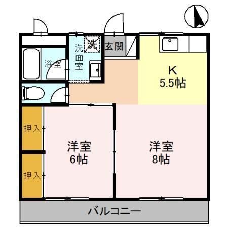 エクメーネ西沢(2K/2階)の間取り写真