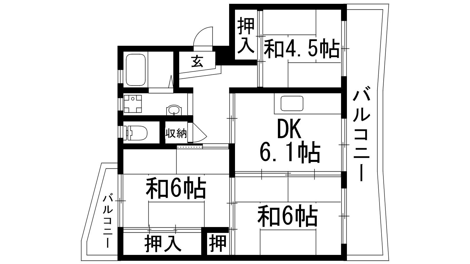 中山五月台17号棟(3DK/3階)の間取り写真