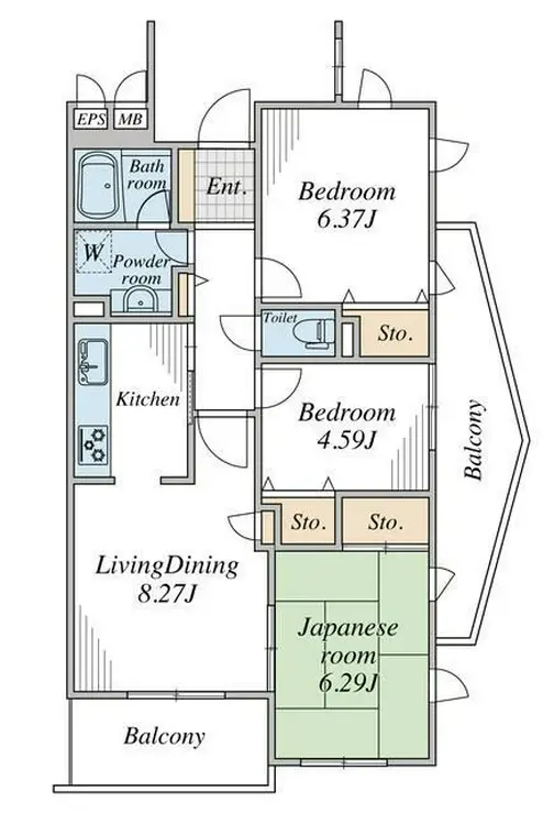エスボヌール 1階階 間取り