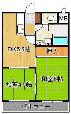 プレアール金田(2DK/6階)の間取り写真