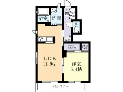 カラコレス A(1LDK/1階)の間取り写真