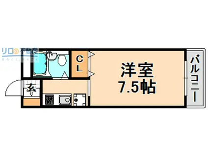 ロイヤル伊丹(1K/1階)の間取り写真