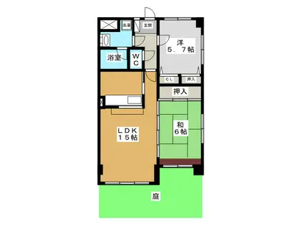 スカイレジデンス(2LDK/1階)の間取り写真