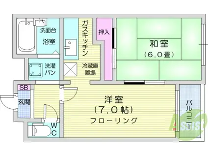 プランドビル木町(2K/1階)の間取り写真