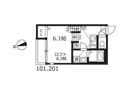ハーモニーテラス生駒町II(1K/1階)の間取り写真