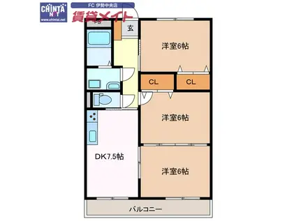 グランメール(3DK/2階)の間取り写真