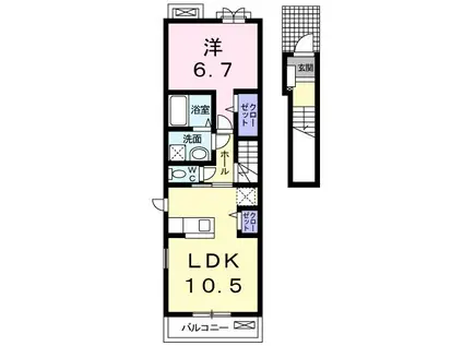 ディアヴニール(1LDK/2階)の間取り写真