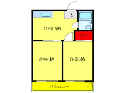 マンション麻衣(2DK/2階)の間取り写真