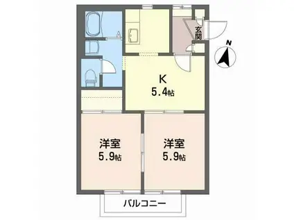 サンハイツ ヒロ(2K/2階)の間取り写真