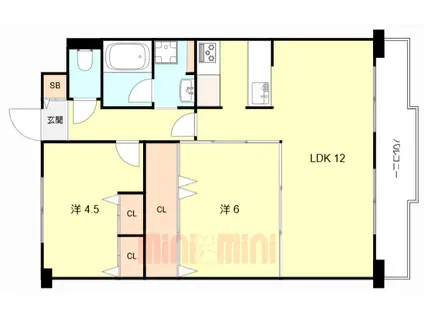 マイシティ伊丹壱番館(2LDK/9階)の間取り写真