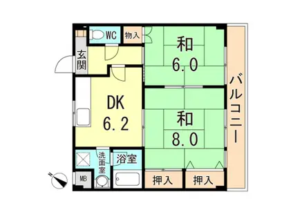 リバーコート湊川(2DK/2階)の間取り写真