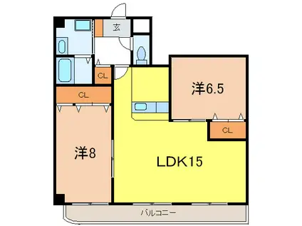 ブルーノ芦屋(2LDK/3階)の間取り写真