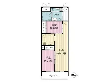 リオ・コスモ西新(2LDK/2階)の間取り写真