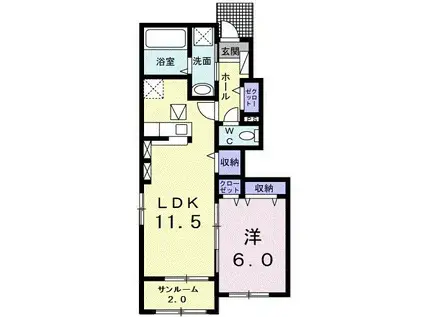 エヴァーレオ II(1LDK/1階)の間取り写真