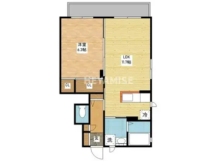 シャーメゾンくにみ(1LDK/1階)の間取り写真