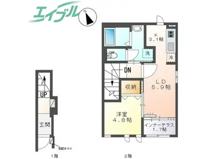 エトワール(1LDK/2階)の間取り写真